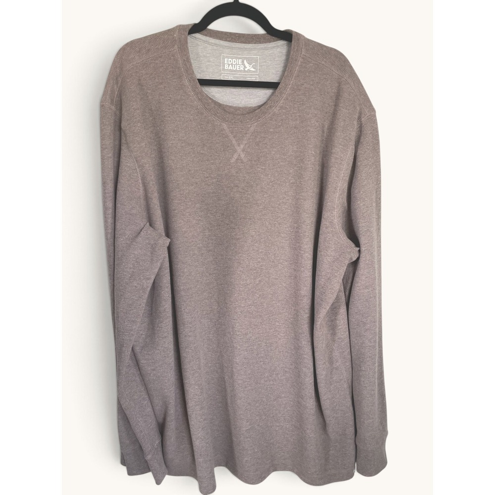 Eddie Bauer Mens Tan Waffle Knit Thermal Crew Neck Shirt 2XL Cabincore Layering